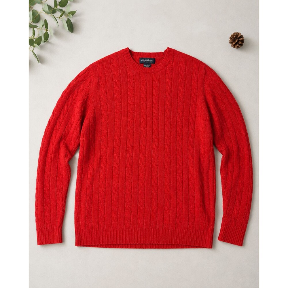 Brooks Brothers Men's M Red Cable Knit Lambswool Cashmere Crewneck Sweater